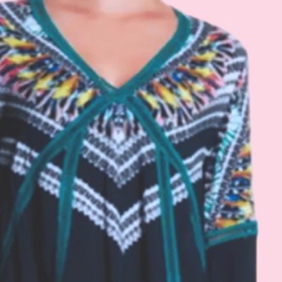 $145 Red Carter Swim Cover Up Small Blue Feather Print Ladder Insert Bell Sleeve - Picture 3 of 16